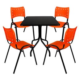 Jogo Mesa 70x70 Preta para Sorveterias e Restaurantes com 4 Cadeiras Iso Laranja - 2