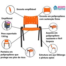 Jogo Mesa 70x70 Preta para Sorveterias e Restaurantes com 4 Cadeiras Iso Laranja - 6