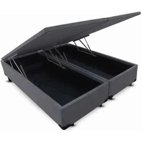Cama Box Baú Queen Bipartido Sintético Cinza Com Pistão A Gás