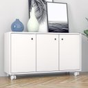 Ver imagem 1 de Balcão Aparador 90x53,5cm com 3 Portas e 4 Rodízios Branco BHO25