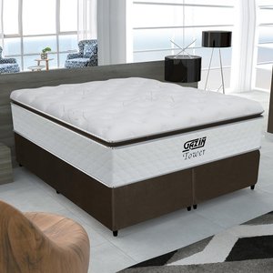 Cama Box Queen Colchão Gazin de Molas Pocket Ensacadas Tower 158x198x72cm Branco / Marrom