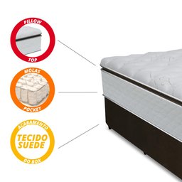 Cama Box Queen Colchão Gazin de Molas Pocket Ensacadas Tower 158x198x72cm Branco / Marrom - 4