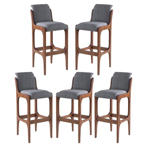 Kit 5 Banquetas Alta Irlanda 45 x 101 Cm Madeira Maciça Imbuia Linho Cinza L55