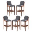 Ver imagem 1 de Kit 5 Banquetas Alta Irlanda 45 x 101 Cm Madeira Maciça Imbuia Linho Cinza L55