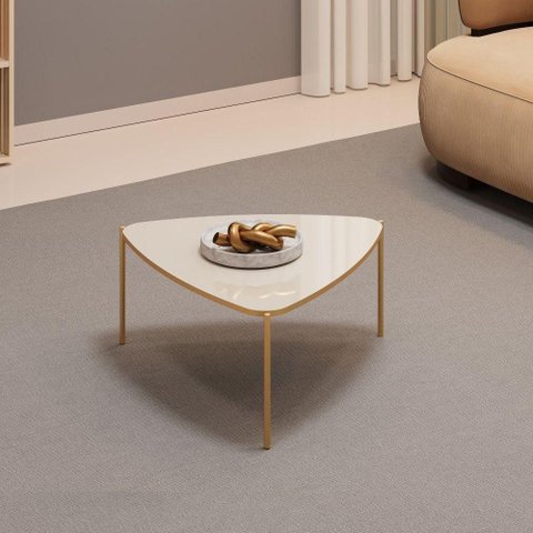 Mesa de Centro Lina Triangular MDF e Metal Pintado 76cm Off White Mabe Magazine