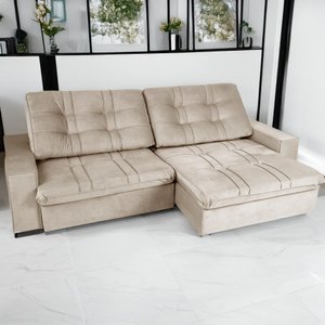 Sofá Retrátil e Reclivável com Molas Ensacadas Porto 5 Lugares 2,90m Veludo Luxor Fendi