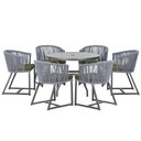 Ver imagem 1 de Mesa com 6 Cadeiras de Jantar Roma 120cm e Noronha em Alumínio Preto Corda Náutica Estofado 13 Trama