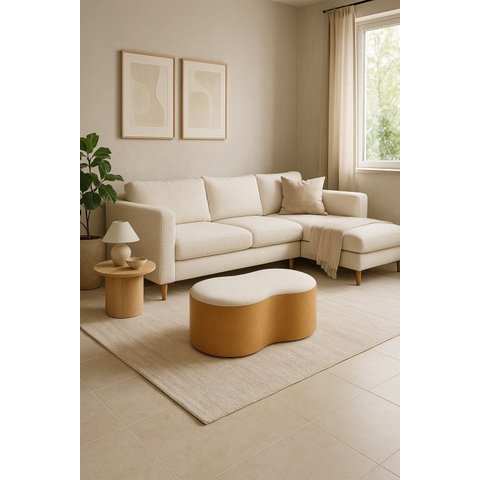 Puff Feijão Bouclé Design Curvo Sofisticado para Sala Corino e Bouclé Estilo e Conforto