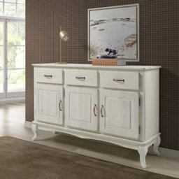 Balcão Buffet de Madeira com 3 Portas e 3 Gavetas Branco Envelhecido - 5