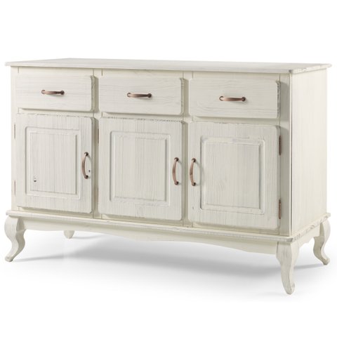 Balcão Buffet de Madeira com 3 Portas e 3 Gavetas Branco Envelhecido