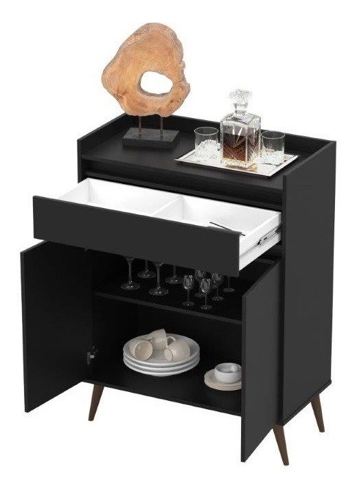 Buffet Aparador Órus 2 Portas + Gaveta Retrô Preto Black EJ - 3