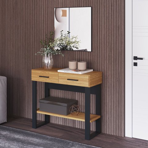 Aparador em Estilo Industrial 89,5cm com 2 Gavetas e Prateleira F31 Pradel Móveis-freijó/preto Fosco