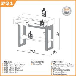 Aparador em Estilo Industrial 89,5cm com 2 Gavetas e Prateleira F31 Pradel Móveis-freijó/preto Fosco - 3