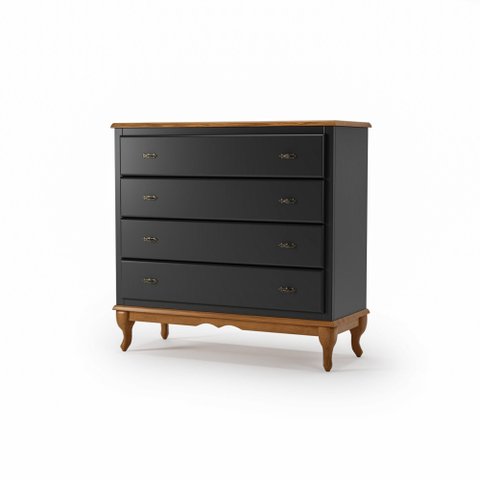 Cômoda Pés Luiz Xv Clássica 4 Gavetas Quarto Preto - Imbuia