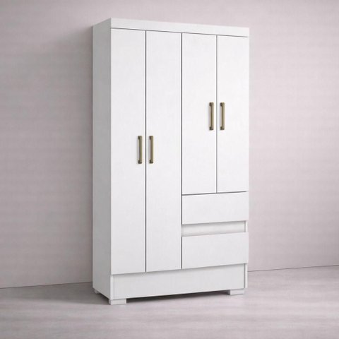 Guarda Roupa Casal 4 Portas de Bater 2 Gavetas MDP Branco Aramóveis 100cm