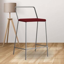 Kit 07 Banqueta Alta Com Encosto Mili Industrial Cozinha Bistrô Ferro Prata Suede Vermelho - Amey De - 2