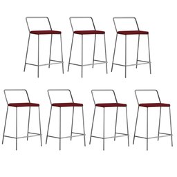 Kit 07 Banqueta Alta Com Encosto Mili Industrial Cozinha Bistrô Ferro Prata Suede Vermelho - Amey De - 1