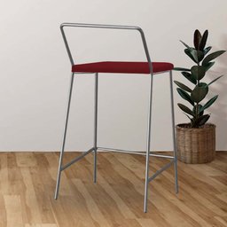Kit 07 Banqueta Alta Com Encosto Mili Industrial Cozinha Bistrô Ferro Prata Suede Vermelho - Amey De - 3