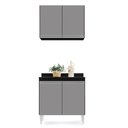 Ver imagem 3 de Kit Armário Aéreo e Balcão de Cozinha Lavanderia 02 Portas Loren 80 cm - D’Rossi Preto e Cinz