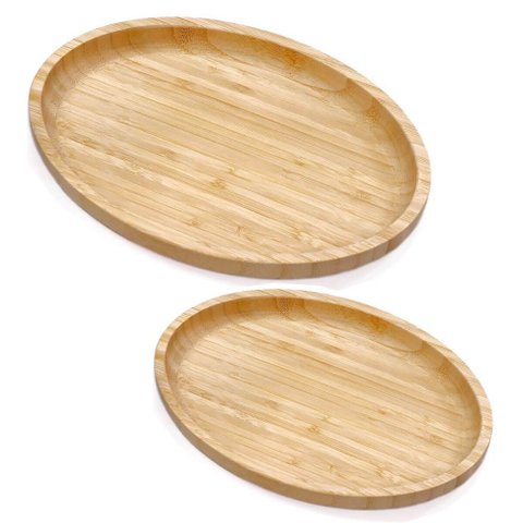 Kit 2 Bandejas de Bambu 23cm e 28cm Servir Decorar Petisqueira Travessa Oval Plasvale
