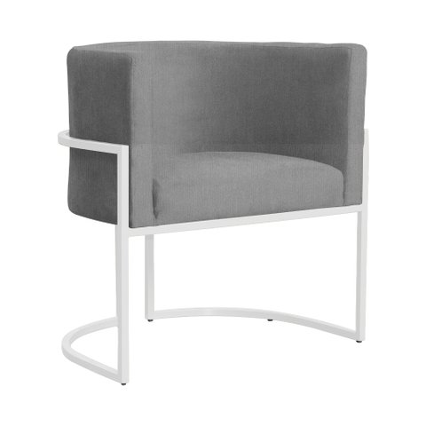 Poltrona Luana Suede Cinza Base Branca Sala Luxo - Fm