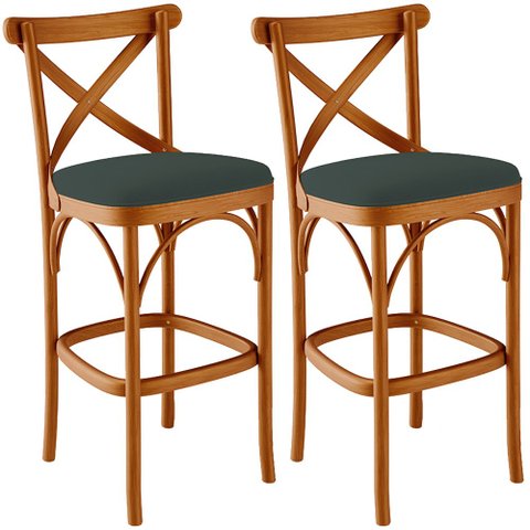 Kit 02 Banquetas Altas Cozinha Bancada Bar Sala Jantar Estofada Ávila L02 Suede Verde Musgo - Lyam L