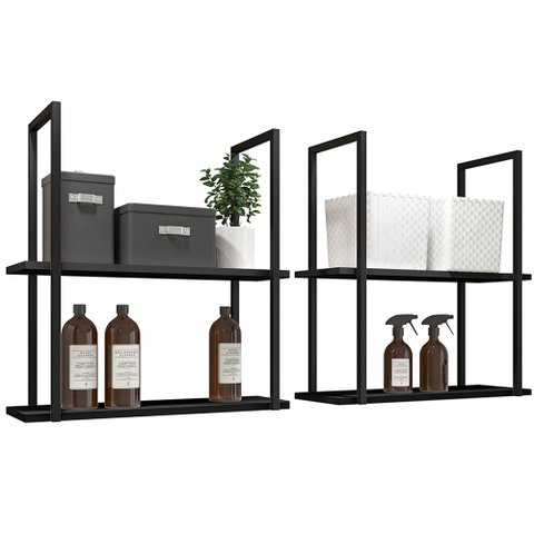 Kit 02 Prateleiras Decorativas Multiuso Industrial D01 Design Preto Fosco - Inoviza