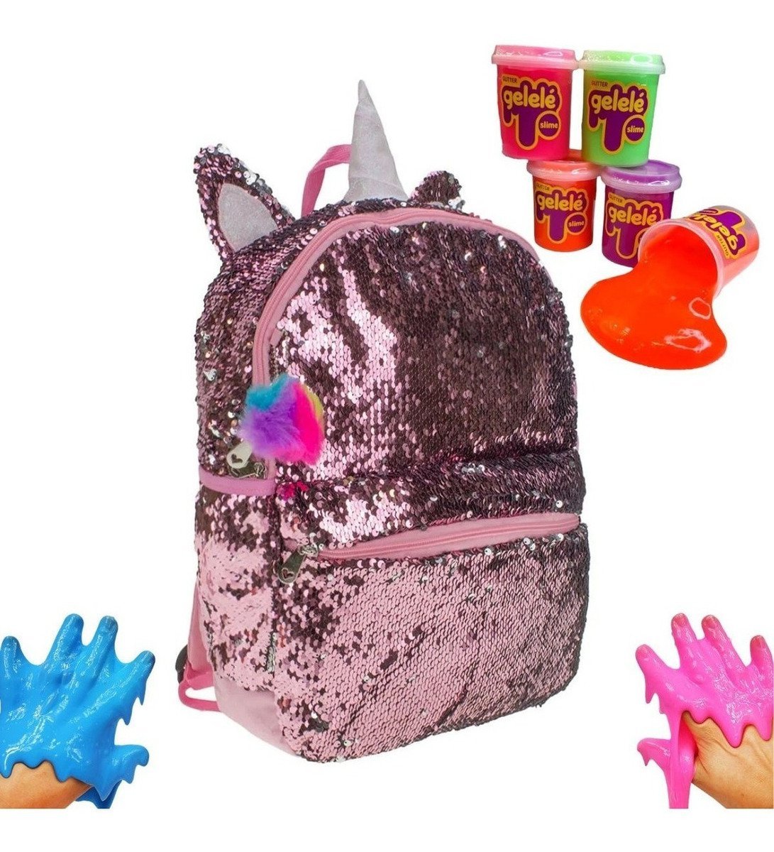 Mochila Escolar UP4YOU Petit Slime 3 Bolsos de Costas Bolsa Colorida Passeio Escola Menina Criança L - 1