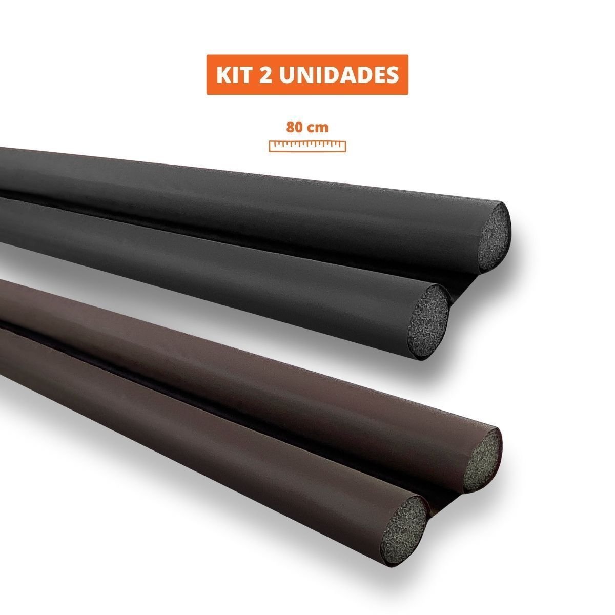 Kit 2 Unidades Veda Porta Protetor Rolinho Impermeável Ajustável 80 Cm - 1 Preto e 1 Marrom