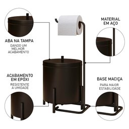 Lixeira e Porta Papel Higiênico de Chão Luxe em Aço D09 Preto - Mpozenato - 3
