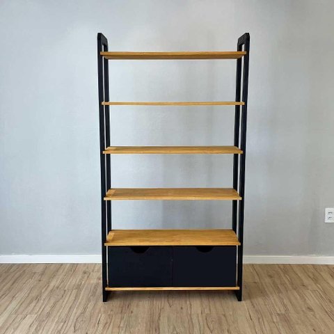 Estante Linea Ample 6 Prateleiras Madeira Pinus 101cm Nozes e Preto Artfactory Design