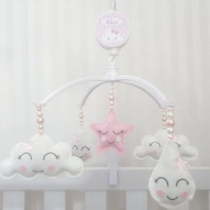 MOBILE PARA BERÇO MUSICAL GIRATÓRIO CHUVA DE AMOR ROSA
