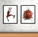 Ver imagem 2 de Kit 2 Quadros Decorativos Basquete Tridimensional 33x24cm:madeira Preta