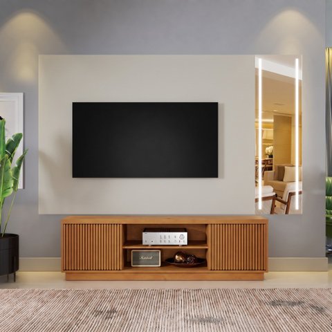 Conjunto Painel Vitrum + Rack Arezzo Painel Off White Rack 180 cm Mavaular