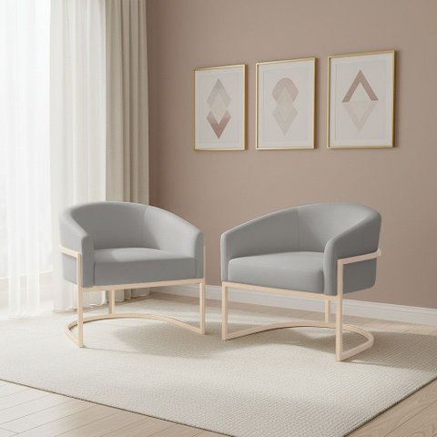 Poltrona Sala Decorativa Kit 2 Arielle Industrial Champanhe Sintético D03 - D’Rossi