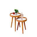 Ver imagem 1 de Jogo Mesa Apoio Lateral Canto Sofá Sala Estar Casa Redonda Ambiente Pequena:Tampos Brancos Pés Madei