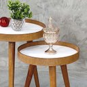 Ver imagem 2 de Jogo Mesa Apoio Lateral Canto Sofá Sala Estar Casa Redonda Ambiente Pequena:Tampos Brancos Pés Madei