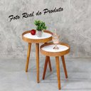 Ver imagem 4 de Jogo Mesa Apoio Lateral Canto Sofá Sala Estar Casa Redonda Ambiente Pequena:Tampos Brancos Pés Madei