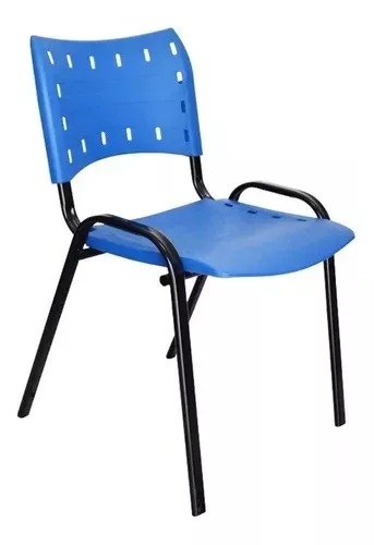 Kit Com 6 Cadeiras Iso Para Escola Escritório Comércio Azul Base Preta - 2