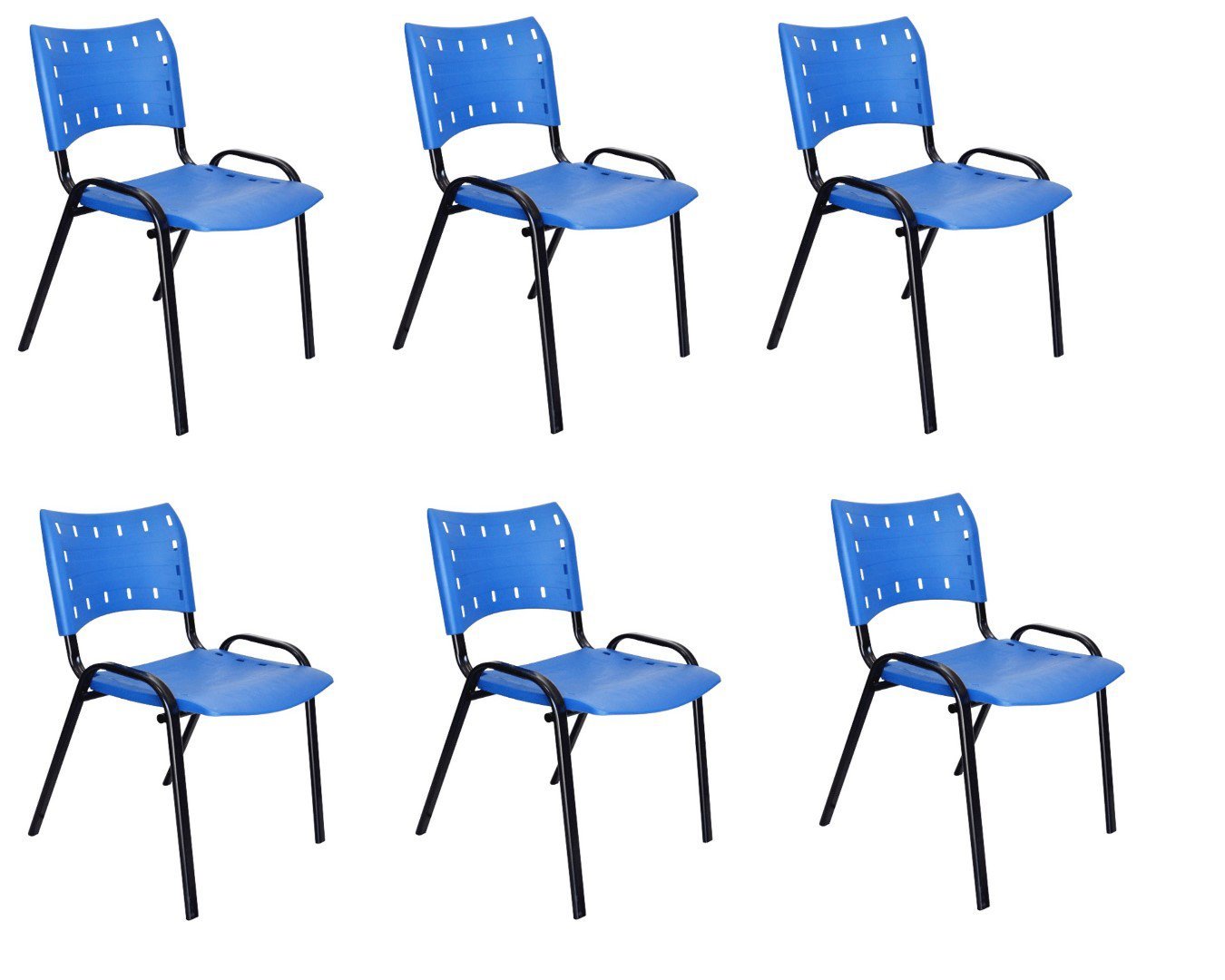 Kit Com 6 Cadeiras Iso Para Escola Escritório Comércio Azul Base Preta
