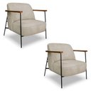 Ver imagem 1 de Kit 2 Poltronas Decorativa Celeste Linho Bouclê Base de Ferro Preto - Pallazio Cor Bege