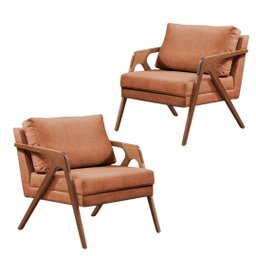 Poltrona Decorativa Mona Linho Sofisticado Pé Madeira Maciça - 5