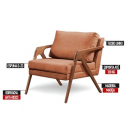 Poltrona Decorativa Mona Linho Sofisticado Pé Madeira Maciça - 6