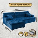Ver mais imagens de Sofá Orlando 2.40x1.70m com Chaise, Retrátil e Reclinável - Azul