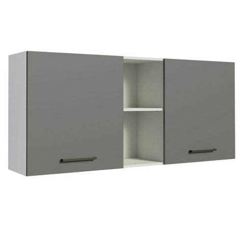 Armário Aéreo Madesa Agata 150 cm 2 Portas e 2 Nichos Branco/Cinza Cor:Branco Cinza