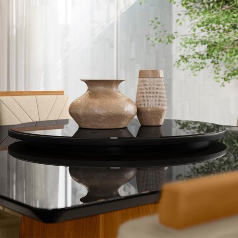 Prato Giratório para Mesa de Jantar 65cm MDF com Vidro Lissa N01 Preto - Lyam Decor