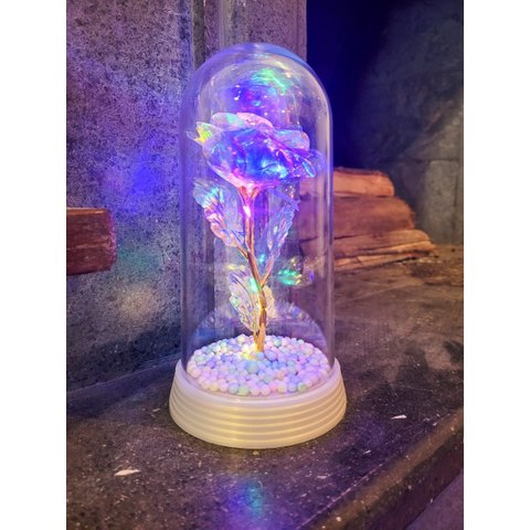 Luminária a Rosa Encantada Galáxia Colorida a Bela e a Fera - Branco Pérola