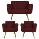 Ver imagem 1 de Combo Namoradeira e 2 Poltrona Decorativa Para Escritório Isabella Suede Vermelho Bordô - LM DECOR