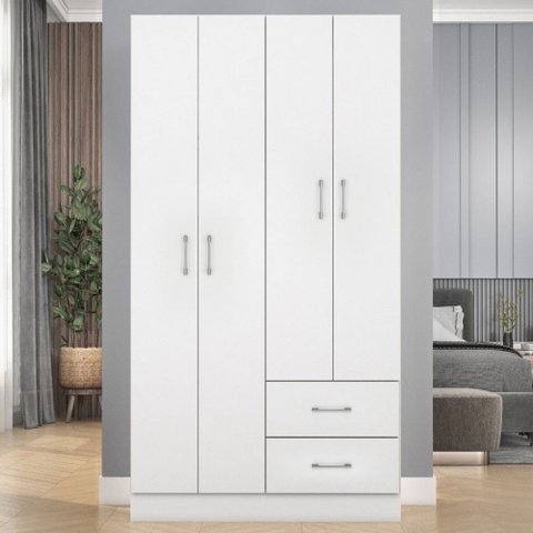 Guarda-roupa Solteiro Panamá 4 Portas 2 Gavetas Branco - Fellicci