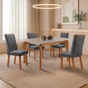 Ver imagem 1 de Mesa de Jantar Liz 4 Lugares Tampo MDF com Vidro e Cadeiras Lira Linho Grafite Nat Off Moderna